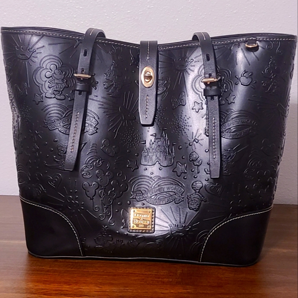 Disney Dooney Black Embossed Park Icons Tote
